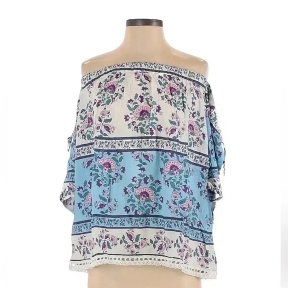 Jaase Cottagecore Romantic Bohemian Floral Off The Shoulder Blouse Size XS NWT